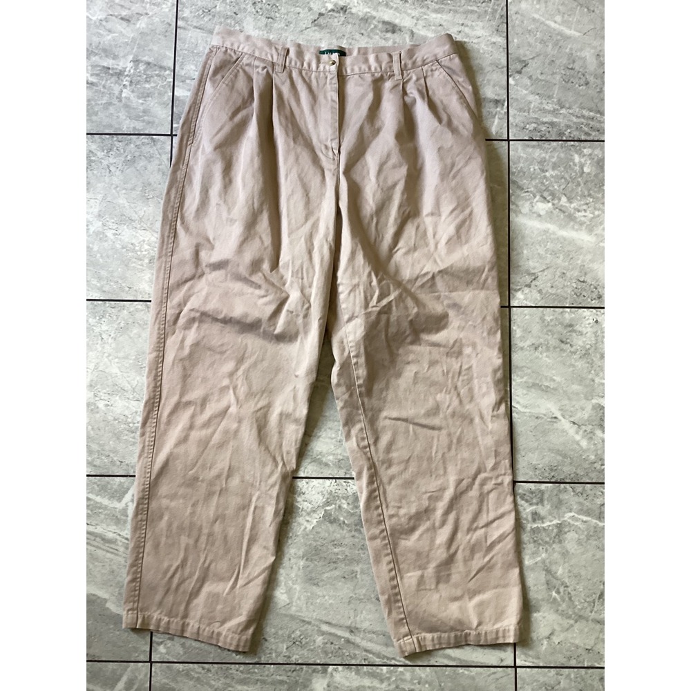Lauren Ralph Lauren Womens 16W Pleated Chino Pants Tan Khaki Cotton Straight Leg